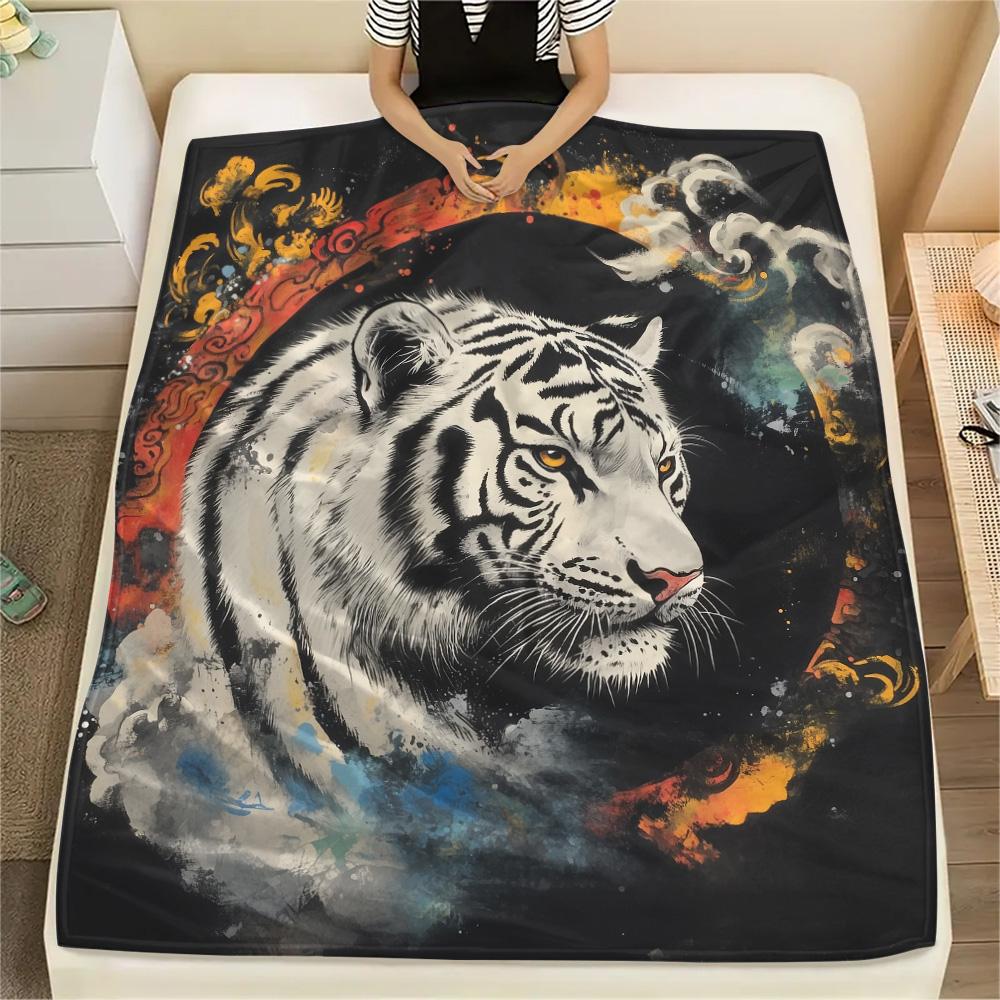 White Tiger  Print Flannel Blanket, High quality Comfortable for All Seasons, Home Decor, Warmth and Comfort