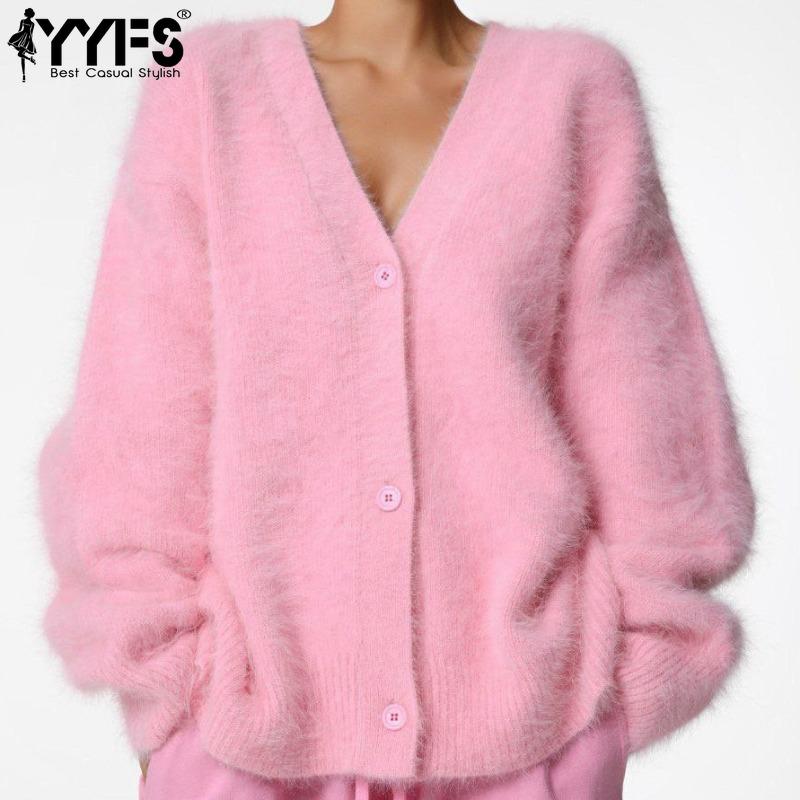 YYFS Women's Fashion Casual Fall Winter Solid Color Print Long Sleeve V-Neck Sweaters