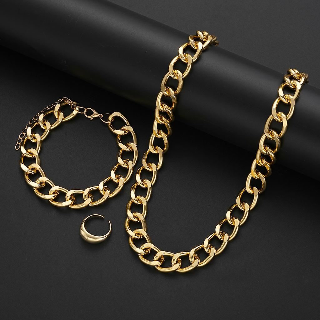 3PCS Gold Color Chunky Chain Jewelry Set For Women Men Exaggerated Punk Cuban Necklace Bracelet Ring Fashion Unisex Jewelry 2026