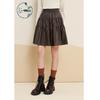 ZIHAN Women's Retro Brown PU Leather High-Waist Pleated Mini Skirt