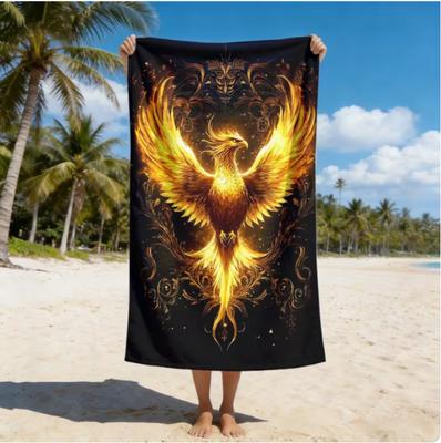 Chinese Mythical Four Symbols Print Beach Towel, Quick Dry Sand Free Microfiber Towel for Beach Pool Camping