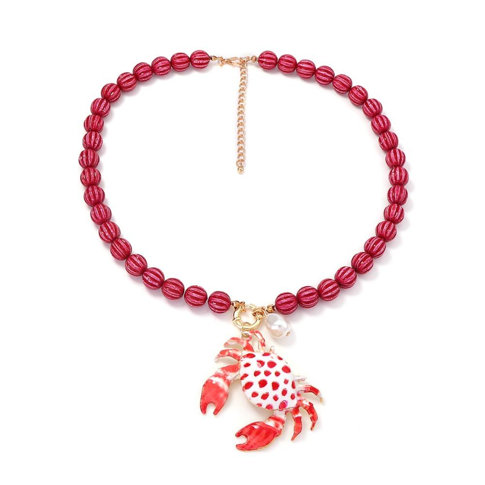 Lobster Enamel Crab Pendant Necklace Cute Bohemian Collarbone Chain  Beach