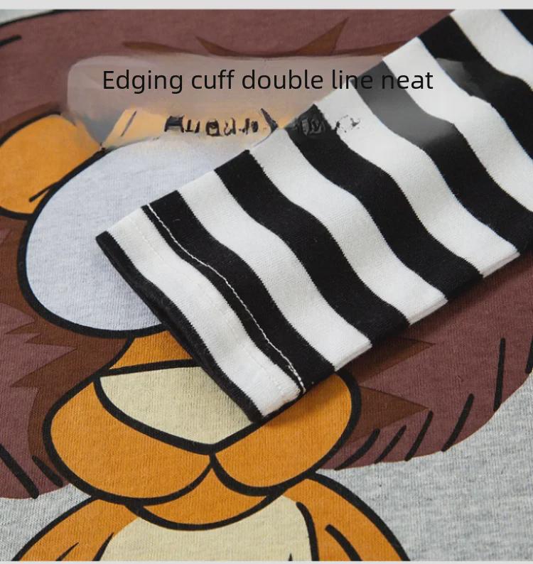 Spring & Autumn 2025 Kids' 3D Cartoon T-shirt with Striped Sleeves - 100% Cotton for Boys