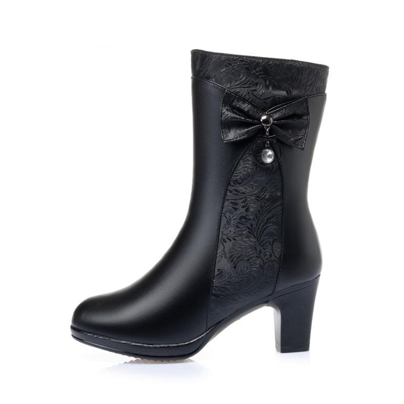 Fashion AIYUQI Winter Boots Women Wool Keep Warm 2025 New Genuine Leather Shoes Woman Boots Fashion Bow Female Fashion Boots Thick Heel