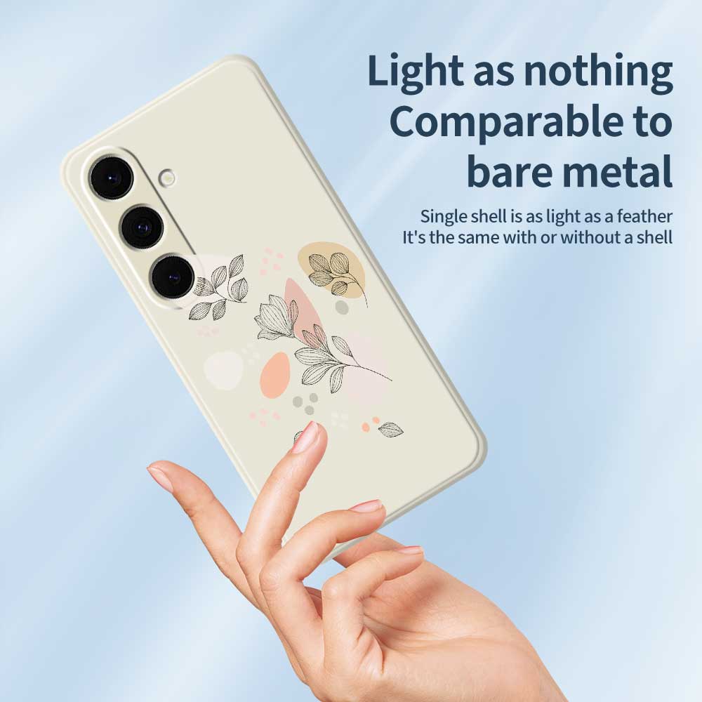 Für Samsung Galaxy S24 FE Hülle Skizzen Blätter Muster Druck Gerade Kante TPU Handy Rückseite