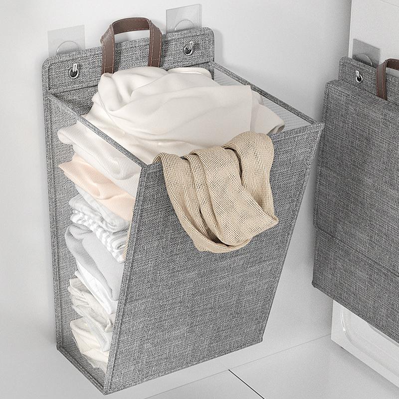 Foldable Laundry Hamper Space-saving Wall Mounted Dirty Clothes Organizer with Handles Multi-purpose Storage Bag for Household
