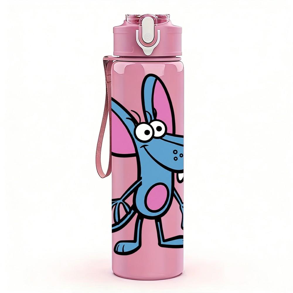 1PC Little Grey Mouse Cartoon 750ml Color Plastic Sports Water Bottle Leakproof Flip Straw Lid Suitable for Sports Office Home Use