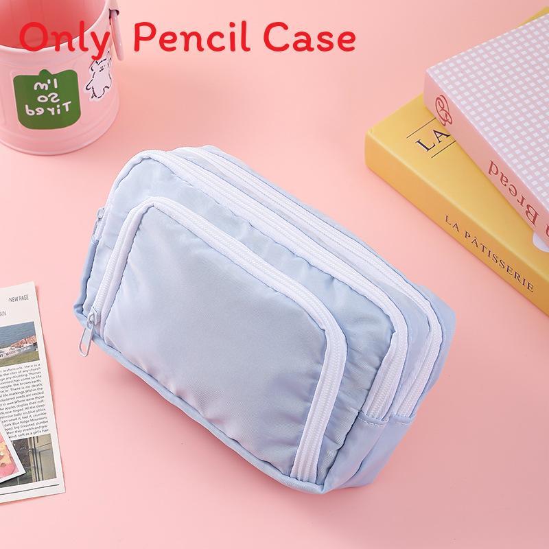 Basic Polyester Three Layer Pencil Case With Clear Window For Students And Office Use