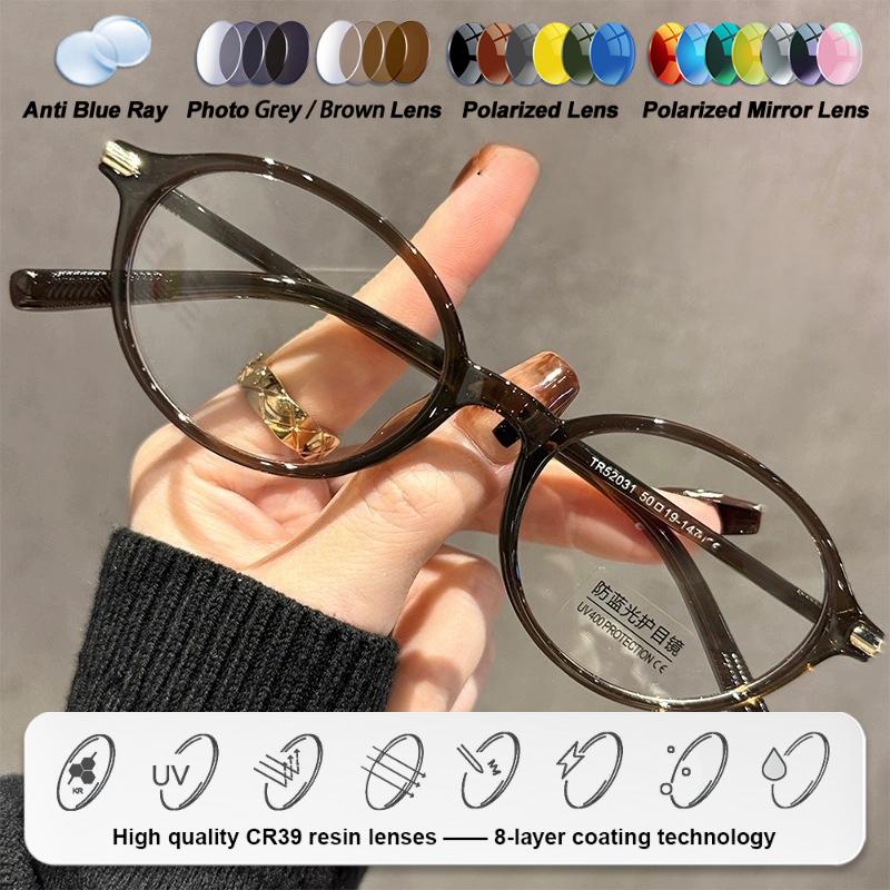 CLLOIO Simple Retro Round For Women Myopia Photochromic Prescription Glasses Anti Blue Ray Multifocal Reading Optical Eyeglasses