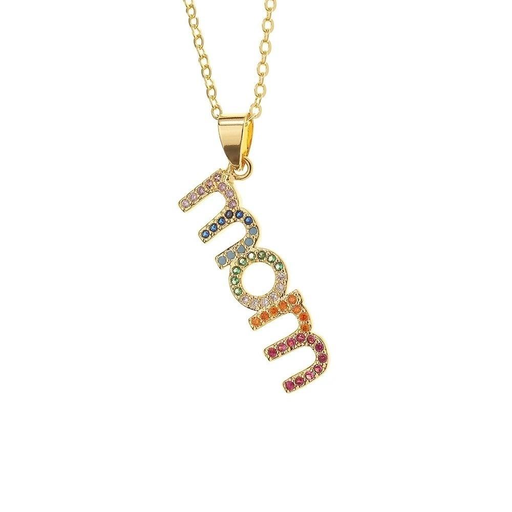 Aesthetic MOM Necklace Jewelry Gift for Mother's Day Trendy Zircon Letter Clavicle Chain Overlay
