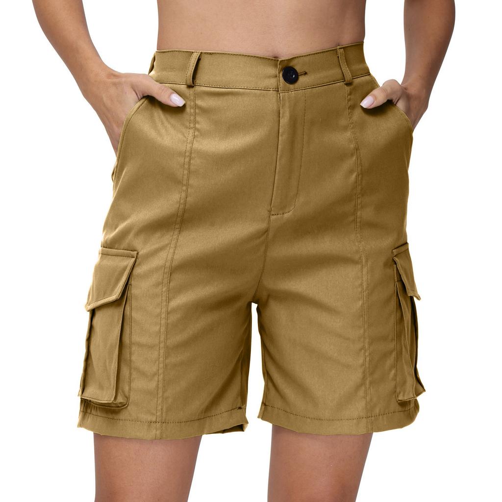 Bermuda Shorts For Women Cargo Shorts Knee Length 6 Pockets Elastic Waist Long Shorts For Summer Casual