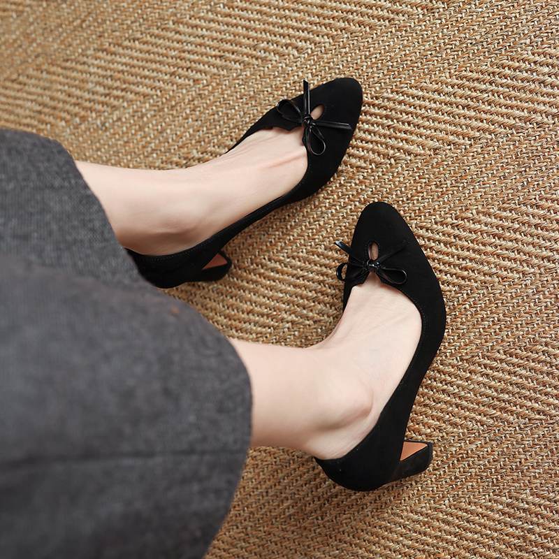 Krazing Pot Suede Microfiber Round Toe Size 41 Chunky High Heels Slip on Leopard Sexy Casual Autumn Pumps