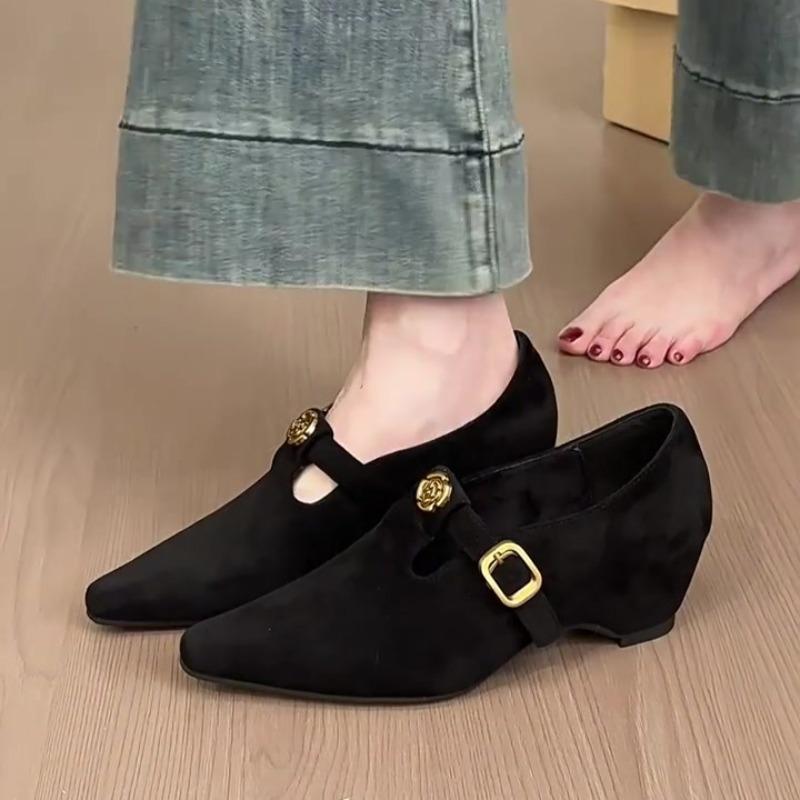 Vintage Suede Slip Slip Single Shoes Fashion Pointed Toe Shallow Mouth Soft Sole Non-Slip Low Top Shoes