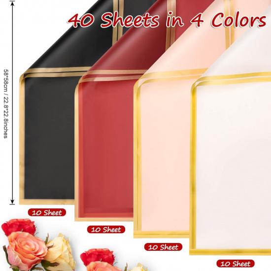 334Pcs Flower Wrapping Paper Kit, 40 Sheets Bouquet Wrapping Paper In 4 Colors, 100 Diamond Pins 60 Gold Butterflies 4 Ribbon 6 Gold Crowns 20 Cards