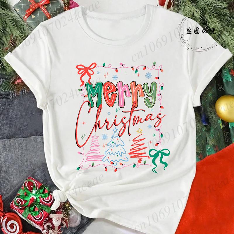 Merry Christmas Reindeer Print TShirts for Women Casual Short Sleeve Tee Shirts Fashion TShirts Womens Christmas Party Tops