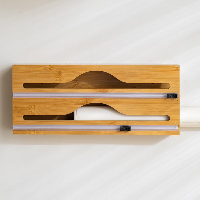 1 Stück Bambus Küche Thermofolie Daliy 2-in-1 Paket Organizer Restaurant Alufolienschneider Zuhause 1 Schneider Spender