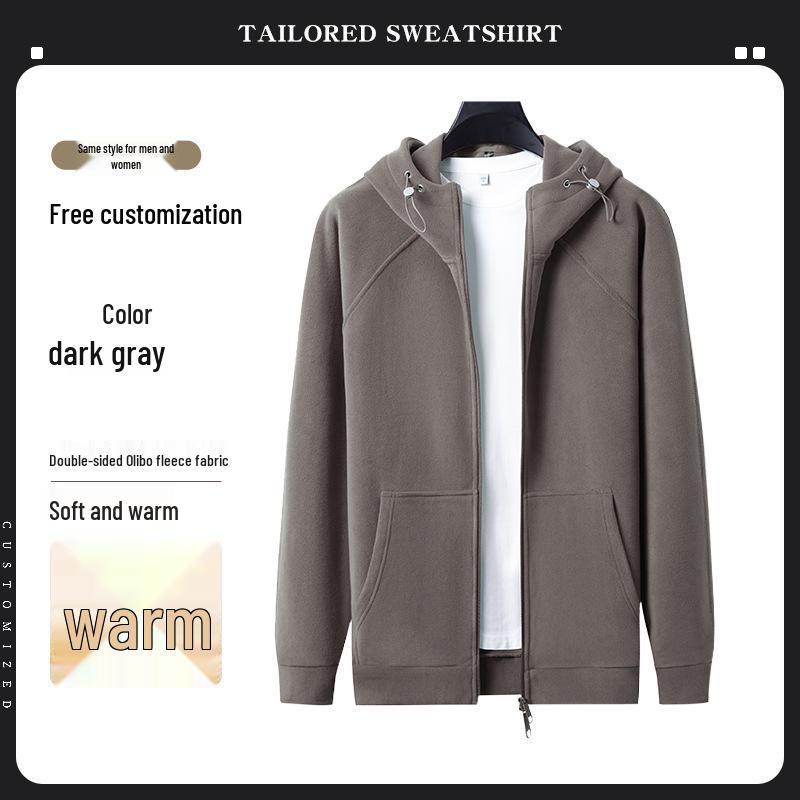 Premium Merino Wool Hooded Sweatshirt with Custom Logo - Autumn/Winter Double-Sided Fleece Jacket