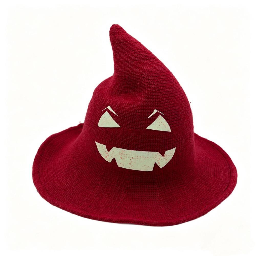 Glow Knit Halloween Witch Hat Wide Brim Pumpkin Witch Cap Simple Halloween Costume Hat Masquerade