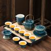 High-end Kung Fu tea set, new Chinese blue ancient rhyme, high-end business gift box, light luxury retro guest making tea, fixed printing