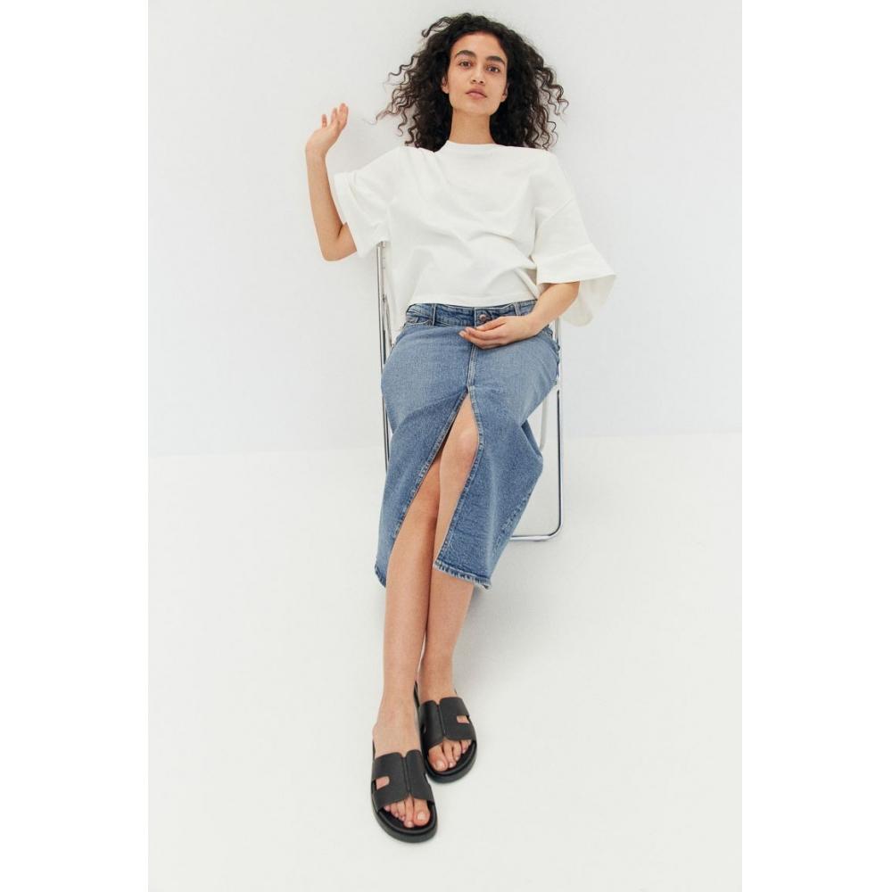 

H M MAMA midi denim skirt denim blue