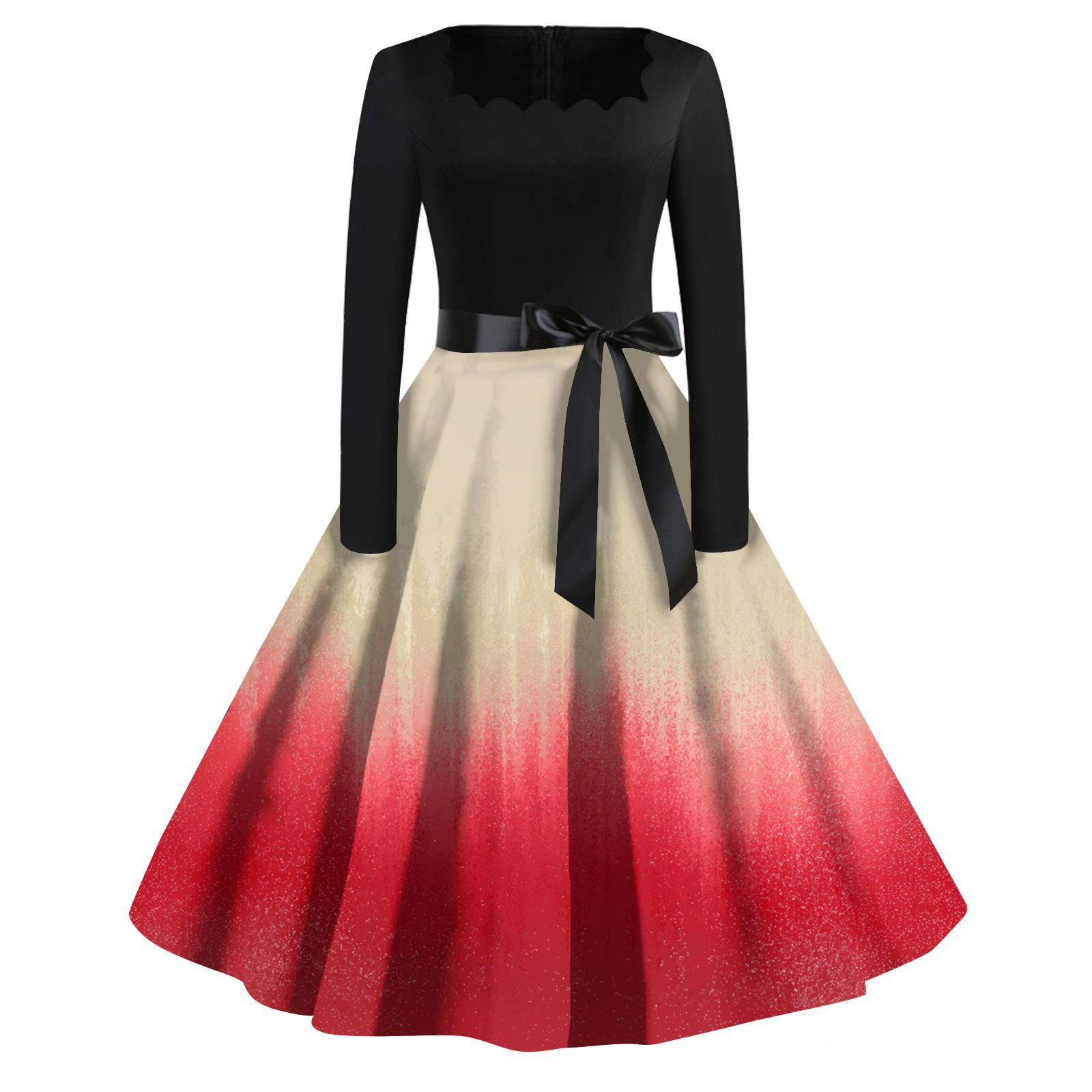 

Женское повседневное модное платье винтажного стиля с квадратным вырезом и принтом на Хэллоуин S