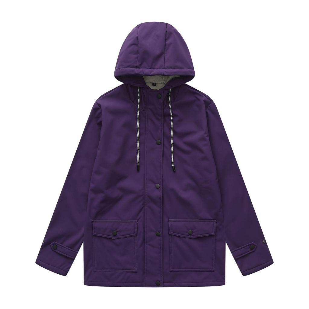 Women's Spring and Autumn Hooded Windbreaker Composite Plush Waterproof Jacket Long Sleeve Plush Jacket