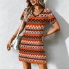 Summer Fashion Women's V Neck Short Sleeve Retro Geometric Pattern Printed  Dress Sex Short Skirt Dresses