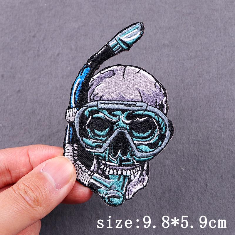 Punk Skull Embroidered Patches For Clothing Hip Hop Patch Iron On Patches For Clothes Grim Reaper Embroidery Patch Stripe Badges