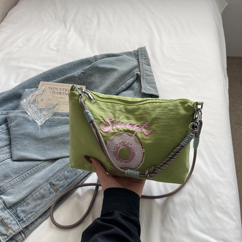 Heavy Industry Embroidery Donut Portable Nylon Bag Women's Casual Going Out Crossbody Bag Versatile Shoulder Bag
