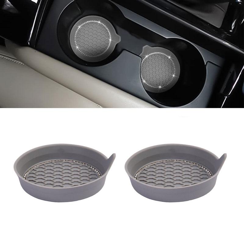 2/4pcs Car Cup Holder Coaster Silicone Cup Holder With Bling Crystal Rhinestone Insert Non-Slip Cup Holders Silent Cup Pad