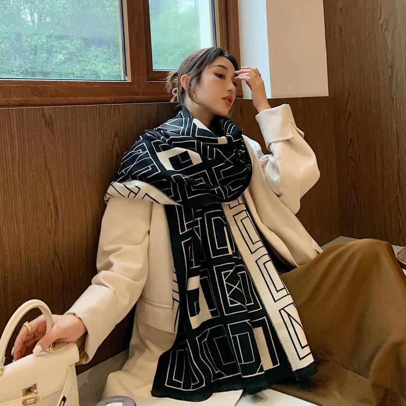 Autumn and winter new plaid letter scarf women's thickened double-sided warm scarf shawl supply