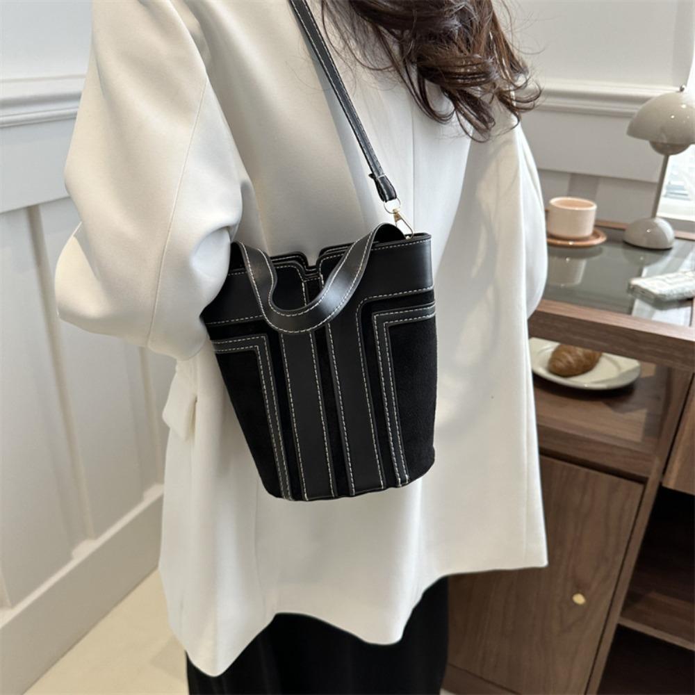 Retro Bucket Bag Personalisierter Trend Einfache Umhängetasche aus PU-Leder Kontrastfarbe Umhängetasche