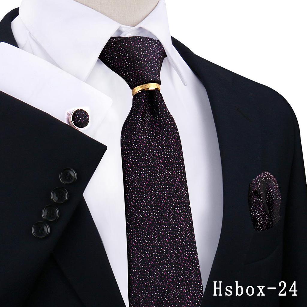 Men's Tie, Pocket Square, and Cufflinks 4-Piece Set - Cashew Flower Design, High-End Feel, 8cm Tie