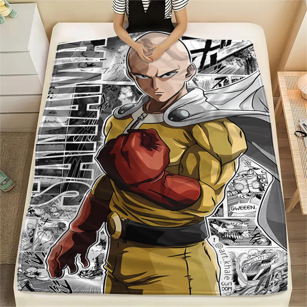1 Stück One-Punch Man Aufdruck Flanelldecke, Hohe Qualität für Alle Jahreszeiten, Heimdekoration, Wärme und Komfort, Perfekt für Weihnachtsgeschenke