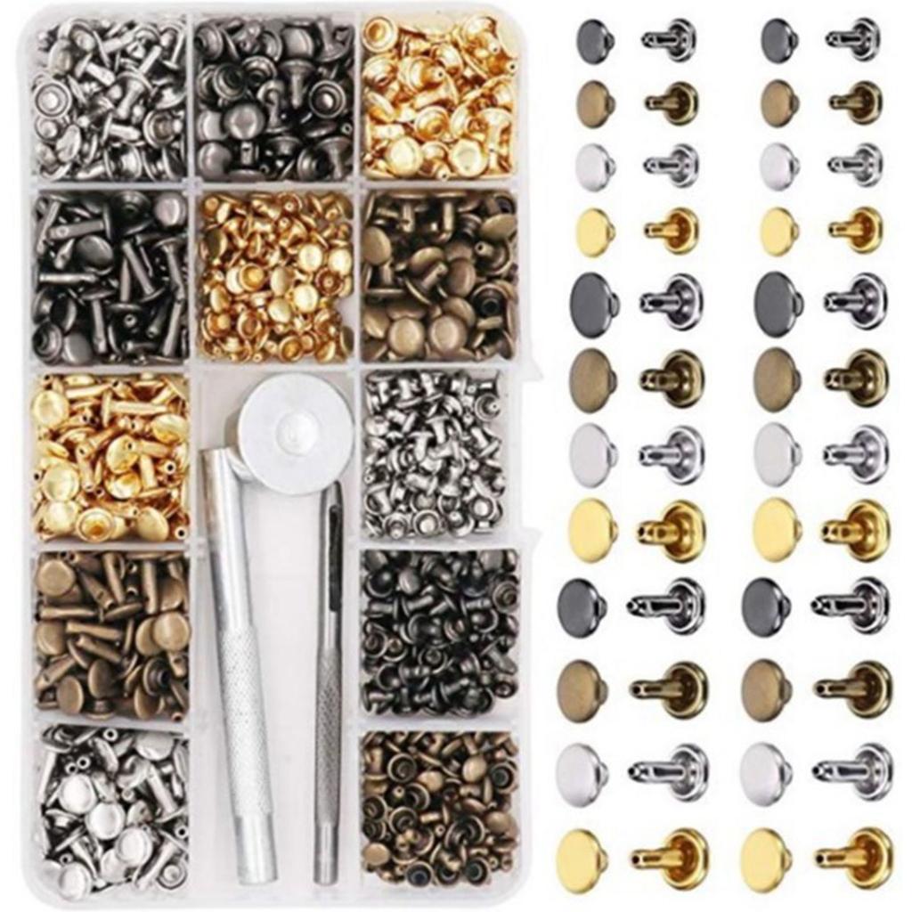 Double Sided Rivet Set Metal Studs Binding Studs Screws Assortment with Hole Punch Tool 4 Color
