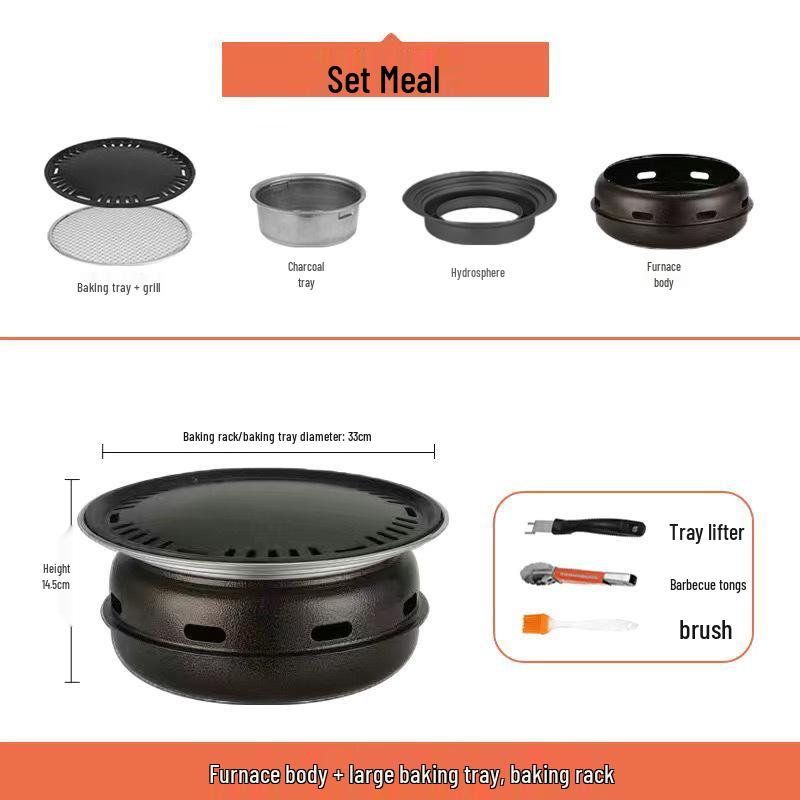 Korean Smokeless Charcoal Grill: Round Table Metal Iron BBQ & Tea Brewing Stove for Outdoors