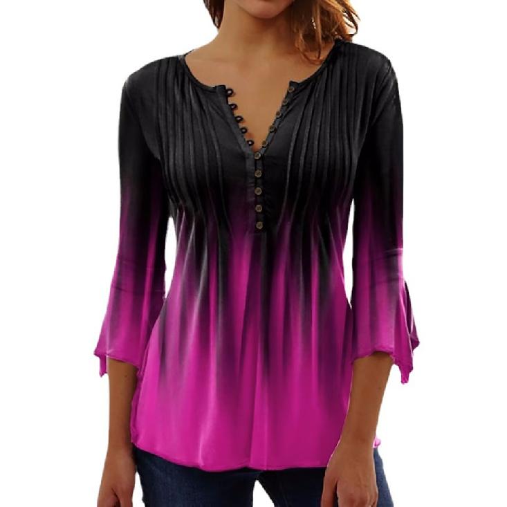 Sommer Damen V-Ausschnitt T-Shirt Street Trend Knopfleiste Halbarm Oberteil Locker Lässig V-Ausschnitt Kurzarm Modekleidung