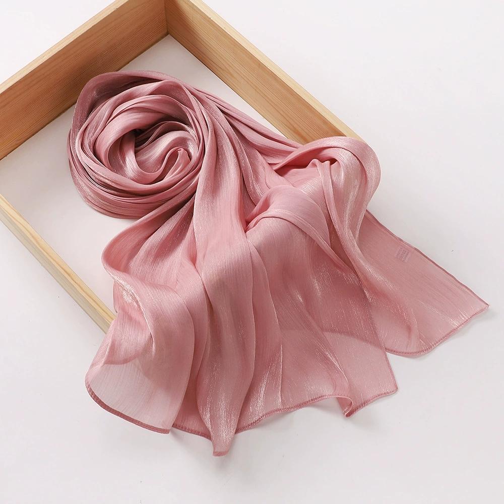 Breathable and Cool Long Scarf Malaysian Shining Imatation Silk Solid Color Scarf Veil Hijab Chiffon Shawl