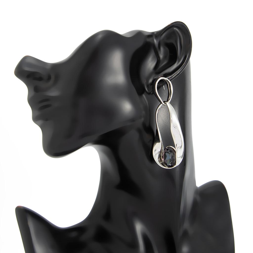 18K Silver Plated Two Tone Crystal Pendant Earrings, Stainless Steel Large Gemstone Declaration Earrings, Women's Modern Jewelry