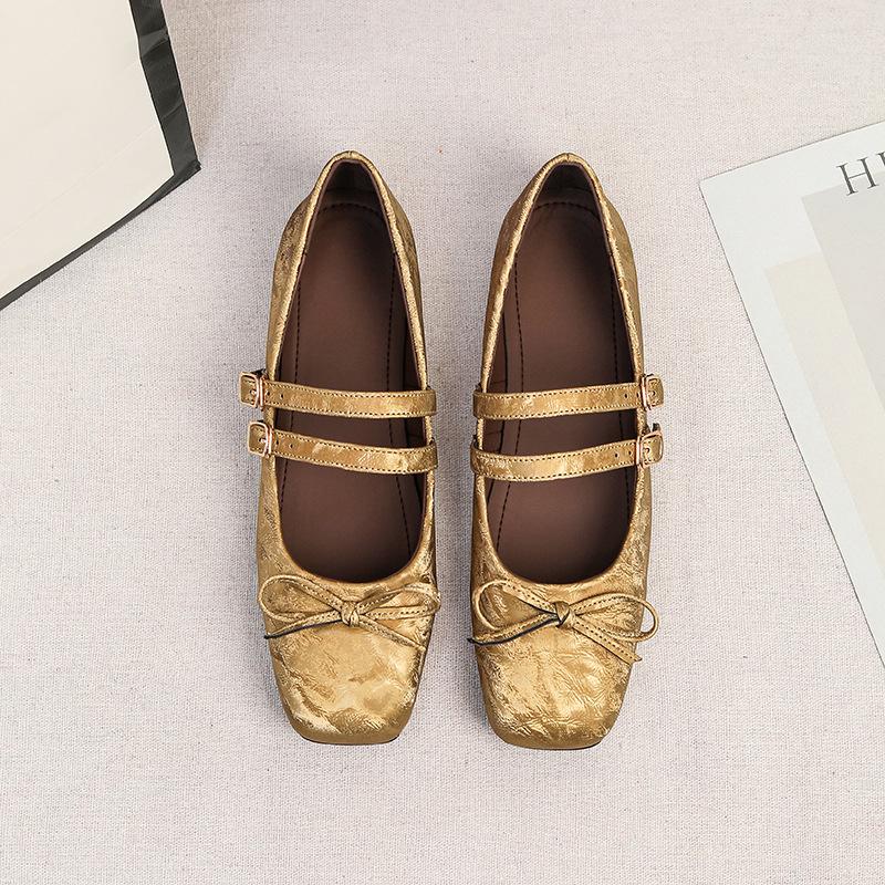 Women's Square Toe Mary Jane Flats Casual Ballet Shoes Walking Shoes with Adjustable Strap Slip On Comfortable Work Flats Soft Dressy Shoes for Women