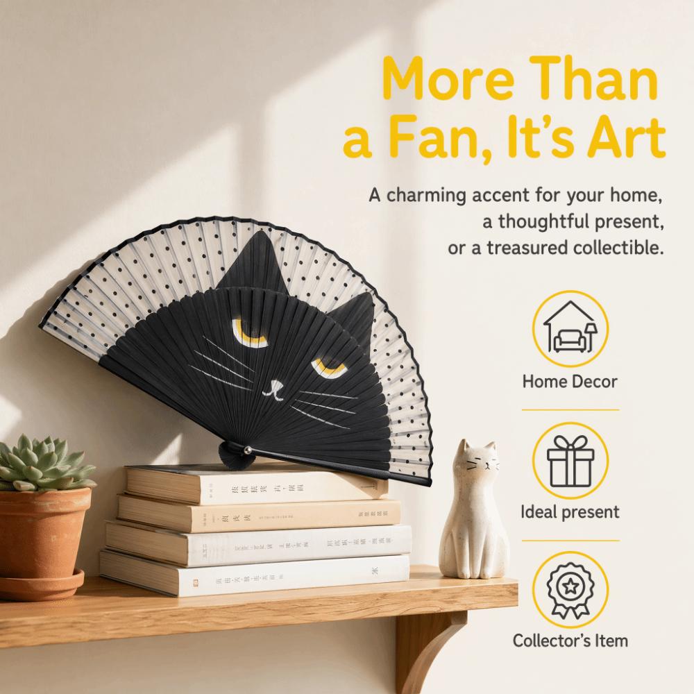 Handheld Size Silk Fan Cat Patterns Handmade Fan Popular Cartoon Fan  Home Decoration