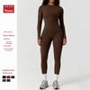 Damen Gebürsteter Yoga-Anzug: Langarm-Oberteil & High-Waist Bauchkontroll-Fitnesshose, Perfekt für Herbst/Winter Pilates & Sport.