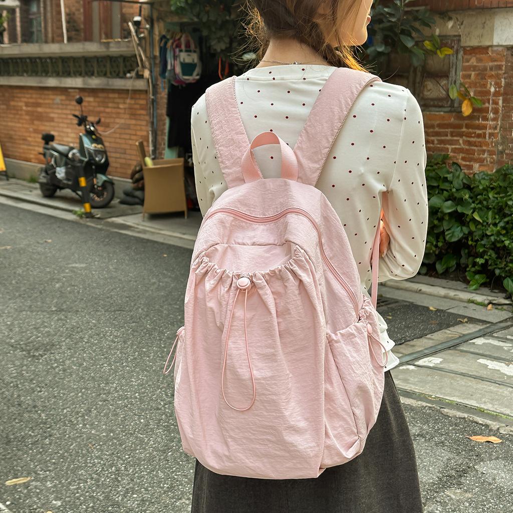 Schoolbag New Korean Version Ins Solid Color Drawstring Backpack for Junior High School Students Casual Simple Lightweight Large-capacity Travel