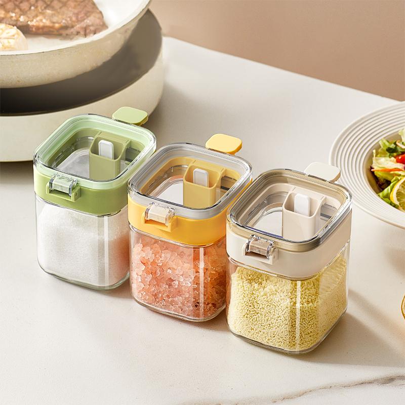 Glass Seasoning Jar With Spoon Sugar Bowl Salt Shaker Pepper Spices Container Kitchen Tools Supplies Storage Spice Boxes
