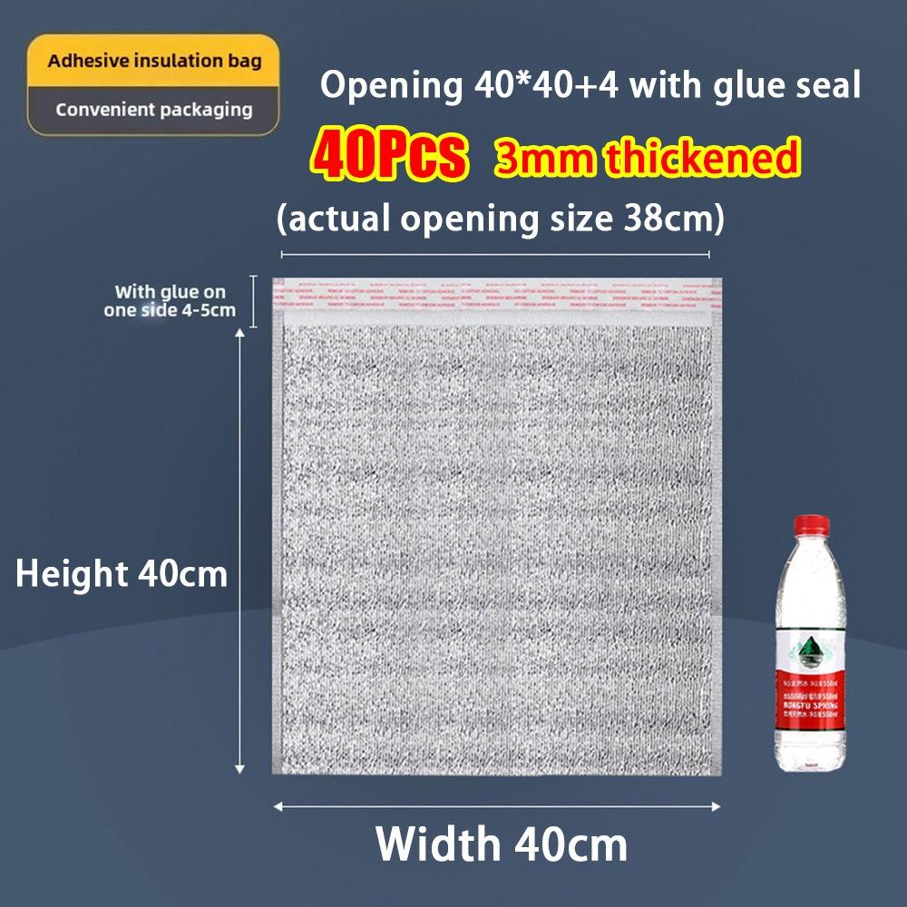 40Pcs/Pack 3mm Thickened Aluminum Foil Bag Food Thermal with Closure Insulation Bag Ice Cold Warm Cooler Bag Delivery Carrier
