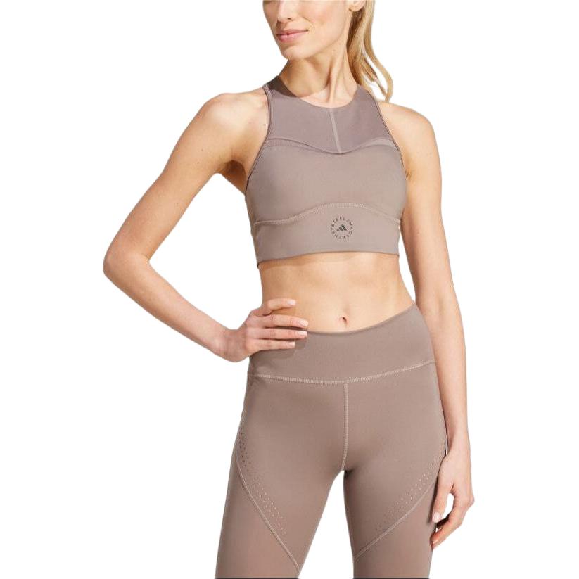 Adidas Round Neck Cropped Slim Fit Logo Print Sleeveless Tank Top Women Tops Earth-Tone IT8250
