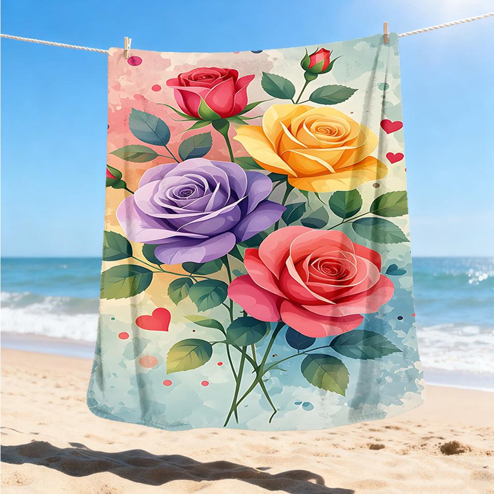 1pc Roses , Floral Outdoor Flannel Blanket Soft All Season Polyester Throw , Perfect for Picnics & Travel , Picnic Accessory