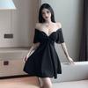 Light and mature style, feminine temperament, sexy chiffon splicing cross low-cut pendulum skirt, short-sleeved dress, word skirt.