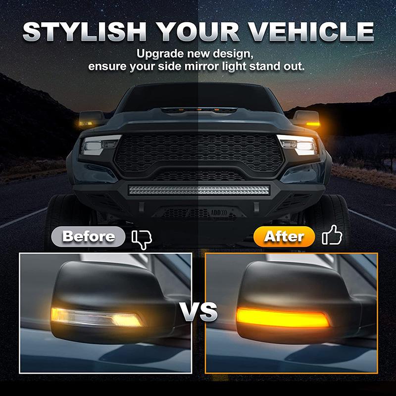 2Pcs Side Rearview Mirror LED Turn Signal Lights Car Accessories Sequential Dynamic Indicator Lamps For Dodge Ram 1500 2019-2024