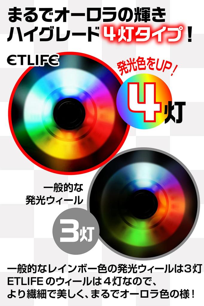 ETLIFE Glowing Wheels Aurora Color 68mm [No Batteries Required, Tires